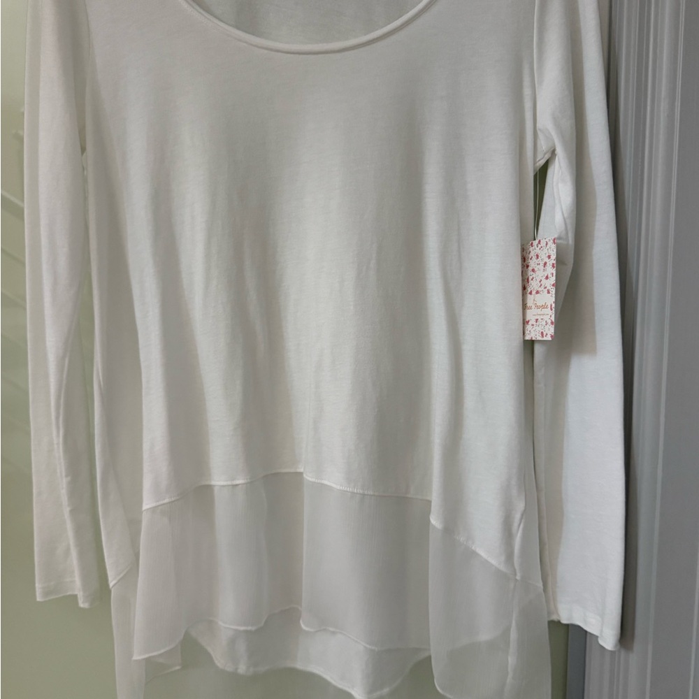 Free People White Layered Chiffon-Hem Tunic